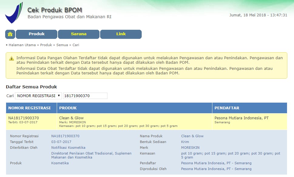 Hasil gambar untuk bpom moreskin clean and glow